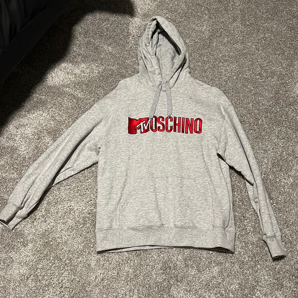 Moschino Gray Hoodie with Red Logo